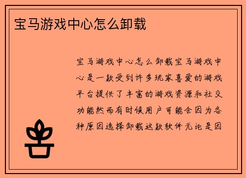 宝马游戏中心怎么卸载